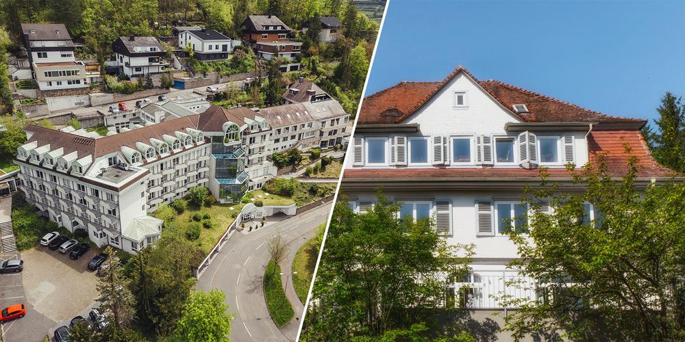 Foto-Collage aus zwei Bildern, eins von der Privatklinik, eins von der Klinikschule